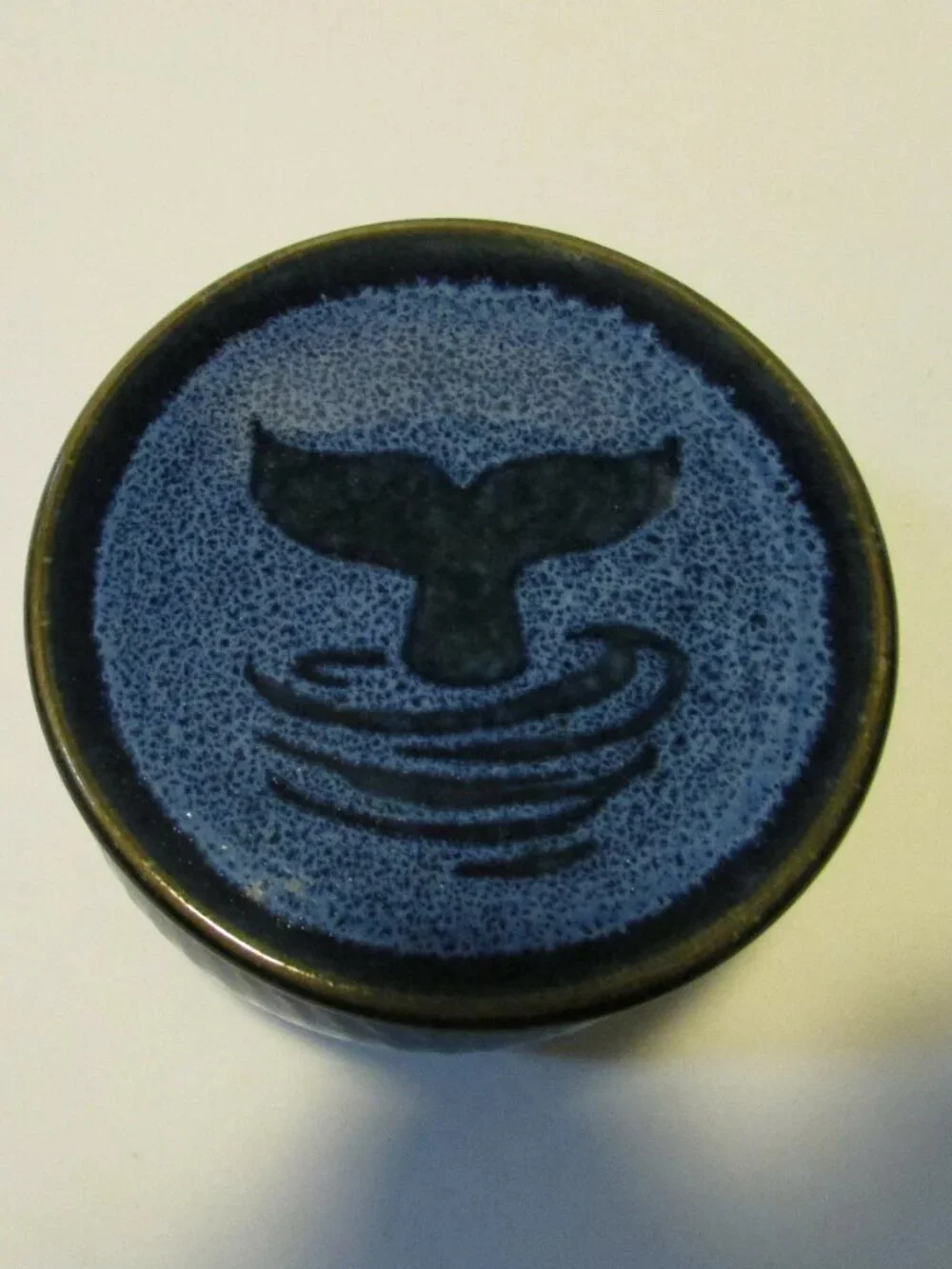 French bell butter crock dish blue with whales tail design nautical